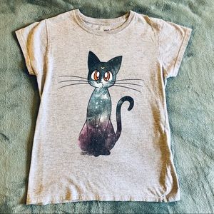 Sailor Moon crew neck tee Luna cat galaxy tshirt